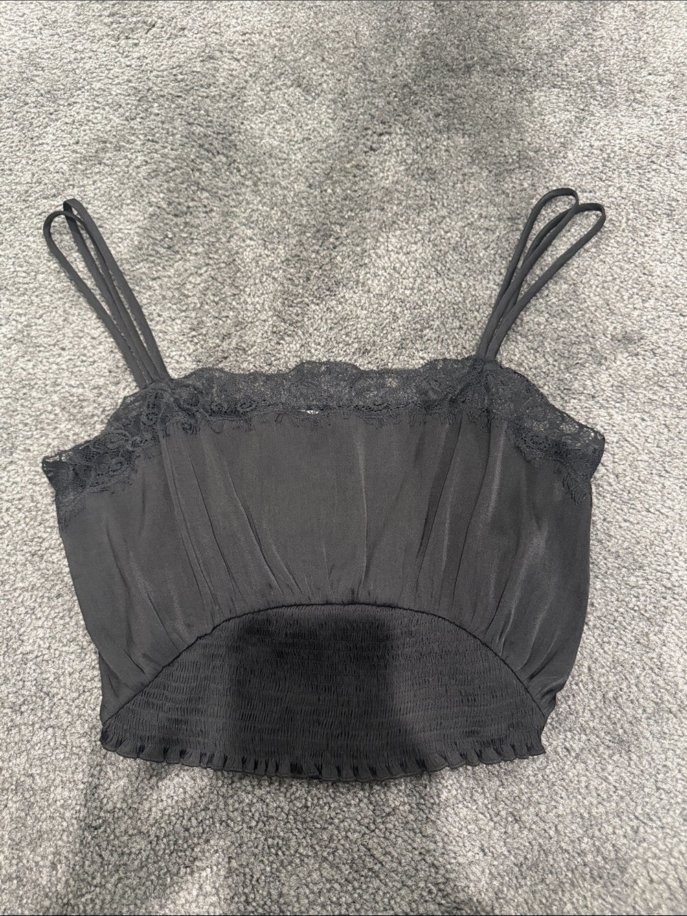 Zara Black Lace-Trim Double-Strap Camisole Crop Top